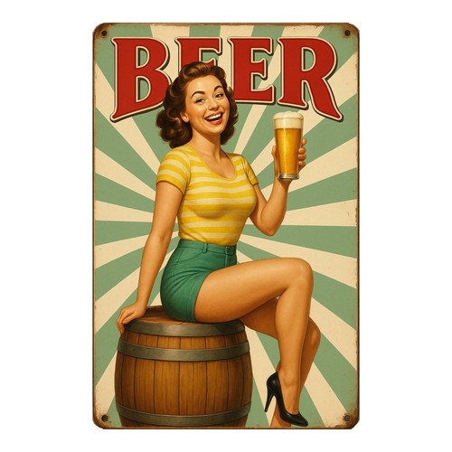 Beer bier mit dame - beer, blechschild