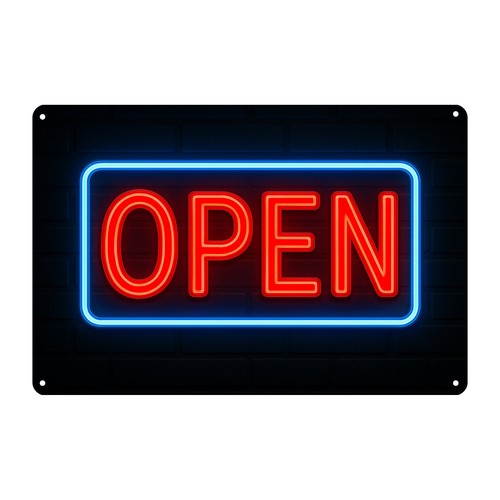 Neonschild open blechschild - blechschild, |