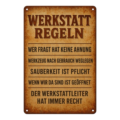 Werkstatt regeln blechschild - regeln, |